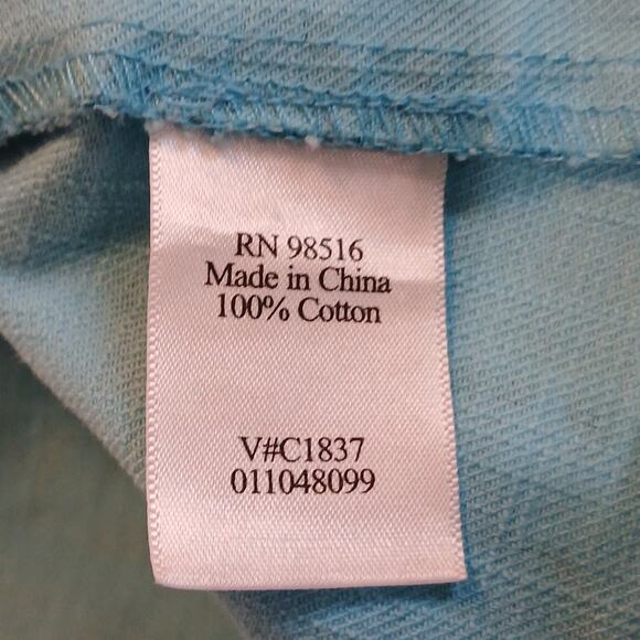 Coldwater Creek Jacket Blue Floral Denim Button Up Teal Blazer 100% Cotton Large - Picture 6 of 7